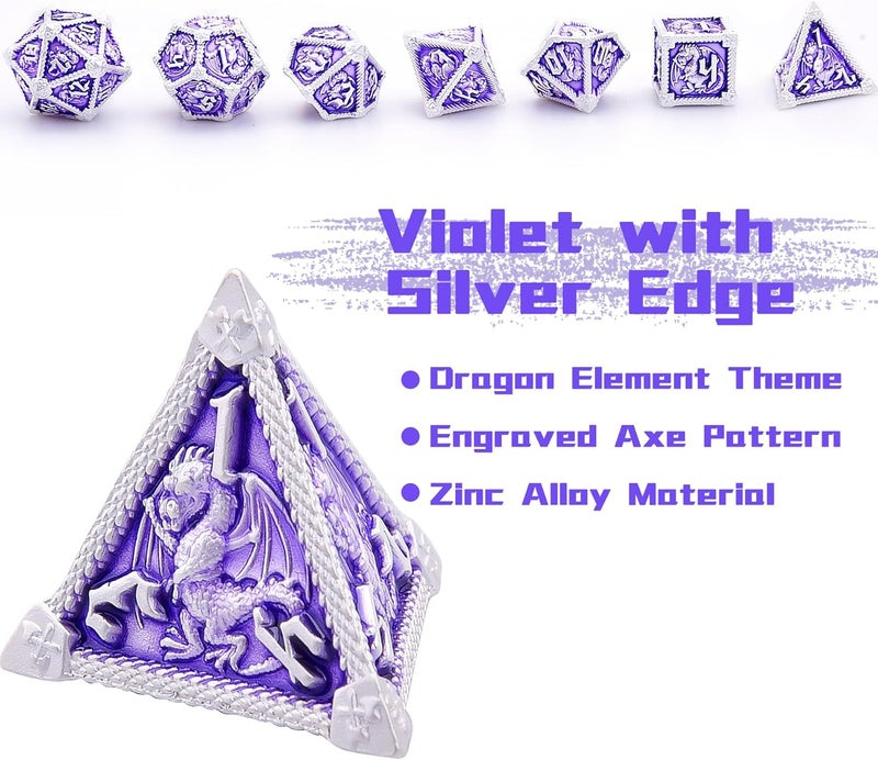 AUSTOR 7-Die Metal DND Dice Set Dungeons and Dragons Polyhedral Roll Playing Dice with Box D20 D12 D10 D% D8 D6 D4 for Pathfinder MTG RPG Board Games - Image 3
